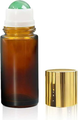 Tiger's Eye Roller Bottles for Essential Oils, 50ml Refillable Amber Glass Roll On Bottles with Natural Crystal Roller Balls, Leak-Proof Travel Perfume Bottle with Gold Caps in Saudi Arabia