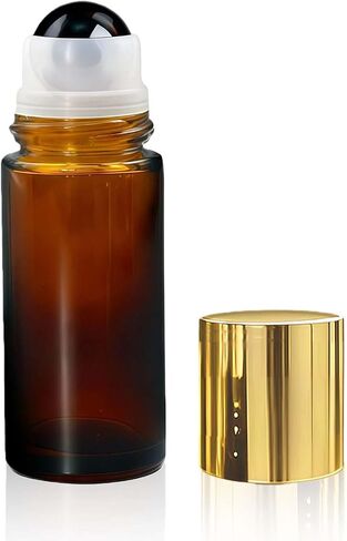 Tiger's Eye Roller Bottles for Essential Oils, 50ml Refillable Amber Glass Roll On Bottles with Natural Crystal Roller Balls, Leak-Proof Travel Perfume Bottle with Gold Caps in Saudi Arabia