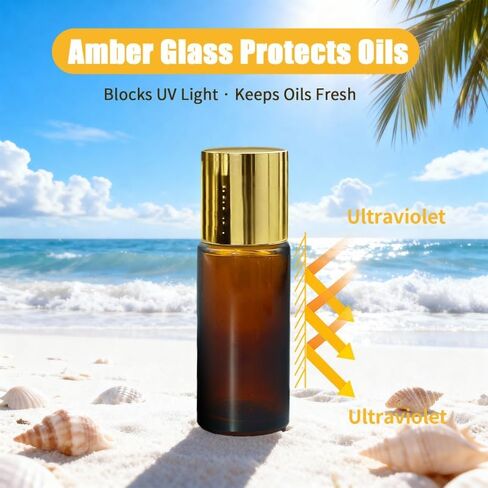 Tiger's Eye Roller Bottles for Essential Oils, 50ml Refillable Amber Glass Roll On Bottles with Natural Crystal Roller Balls, Leak-Proof Travel Perfume Bottle with Gold Caps in Saudi Arabia
