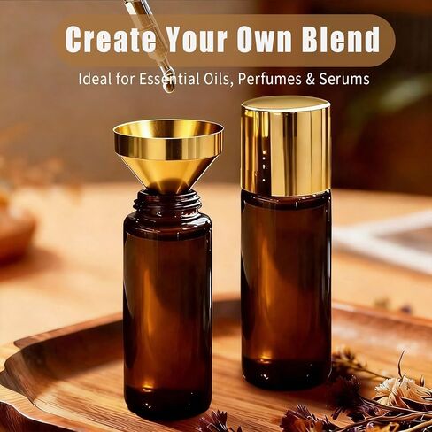Tiger's Eye Roller Bottles for Essential Oils, 50ml Refillable Amber Glass Roll On Bottles with Natural Crystal Roller Balls, Leak-Proof Travel Perfume Bottle with Gold Caps in Saudi Arabia