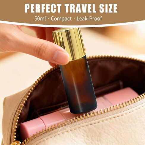Tiger's Eye Roller Bottles for Essential Oils, 50ml Refillable Amber Glass Roll On Bottles with Natural Crystal Roller Balls, Leak-Proof Travel Perfume Bottle with Gold Caps in Saudi Arabia