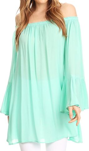 Sakkas Anna Casual Flowy Wide Neck 3/4 Sleeve Light Summer Boho Blouse Top in Kuwait