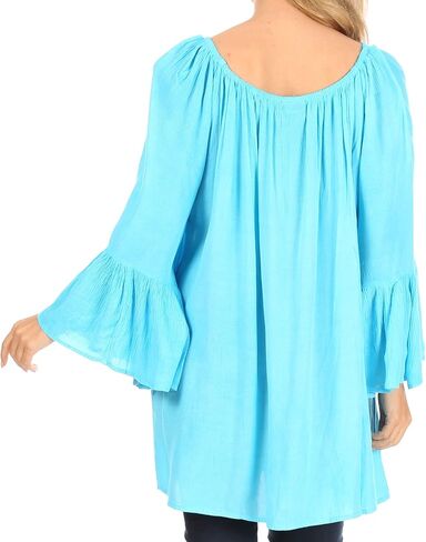 Sakkas Anna Casual Flowy Wide Neck 3/4 Sleeve Light Summer Boho Blouse Top in Kuwait