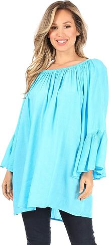 Sakkas Anna Casual Flowy Wide Neck 3/4 Sleeve Light Summer Boho Blouse Top in Kuwait