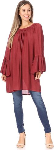 Sakkas Anna Casual Flowy Wide Neck 3/4 Sleeve Light Summer Boho Blouse Top in Kuwait