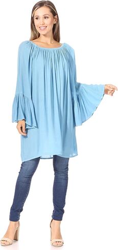 Sakkas Anna Casual Flowy Wide Neck 3/4 Sleeve Light Summer Boho Blouse Top in Kuwait
