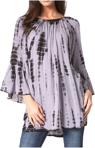 Sakkas Anna Casual Flowy Wide Neck 3/4 Sleeve Light Summer Boho Blouse Top in Kuwait