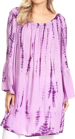 Sakkas Anna Casual Flowy Wide Neck 3/4 Sleeve Light Summer Boho Blouse Top in Kuwait