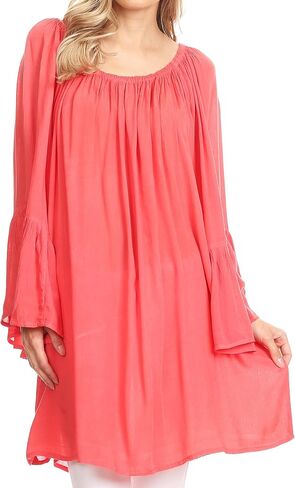 Sakkas Anna Casual Flowy Wide Neck 3/4 Sleeve Light Summer Boho Blouse Top in Kuwait