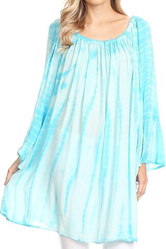 Sakkas Anna Casual Flowy Wide Neck 3/4 Sleeve Light Summer Boho Blouse Top in Kuwait