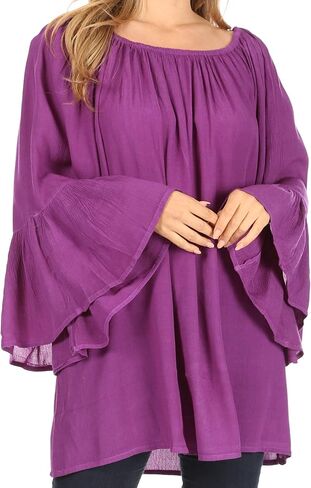 Sakkas Anna Casual Flowy Wide Neck 3/4 Sleeve Light Summer Boho Blouse Top in Kuwait