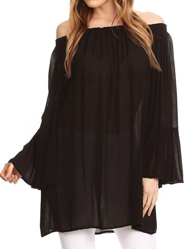 Sakkas Anna Casual Flowy Wide Neck 3/4 Sleeve Light Summer Boho Blouse Top in Kuwait