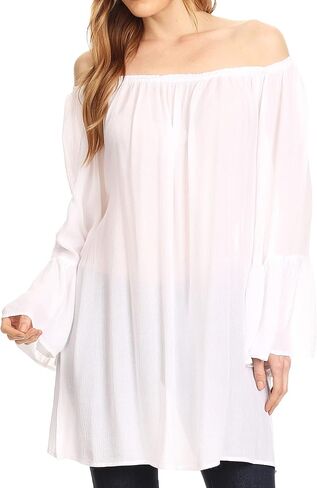 Sakkas Anna Casual Flowy Wide Neck 3/4 Sleeve Light Summer Boho Blouse Top in Kuwait