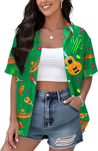 Ithalt Cinco De Mayo Outfit for Women Mexico Mexican Shirt Fiesta Shirts Hawaiian Button Down Blouse Top in Saudi Arabia
