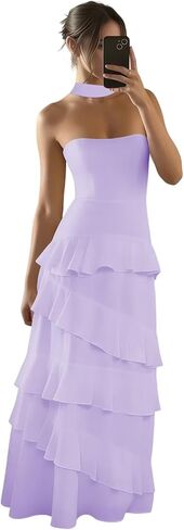 Chiffon Bridesmaid Dresses with Scarf Ruffles Tiered Strapless Formal Evening Party Dress in Saudi Arabia