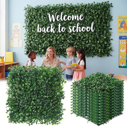 12pcs Artificial Grass Wall Panels for Classroom 10'' x 10'' Boxwood Green Panels Grass Wall Backdrop Faux Garden Greenery Patch UV Protected Back to School Blackboard Decor Indoor Outdoor in Saudi Arabia