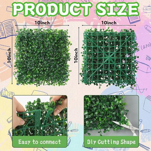 12pcs Artificial Grass Wall Panels for Classroom 10'' x 10'' Boxwood Green Panels Grass Wall Backdrop Faux Garden Greenery Patch UV Protected Back to School Blackboard Decor Indoor Outdoor in Saudi Arabia