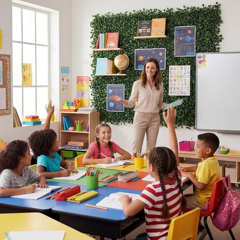 12pcs Artificial Grass Wall Panels for Classroom 10'' x 10'' Boxwood Green Panels Grass Wall Backdrop Faux Garden Greenery Patch UV Protected Back to School Blackboard Decor Indoor Outdoor in Saudi Arabia