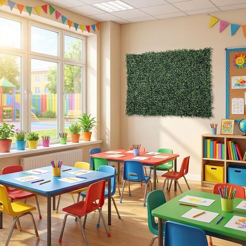 12pcs Artificial Grass Wall Panels for Classroom 10'' x 10'' Boxwood Green Panels Grass Wall Backdrop Faux Garden Greenery Patch UV Protected Back to School Blackboard Decor Indoor Outdoor in Saudi Arabia