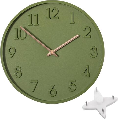 Clockswise 11" Modern Minimalist Round Wall Clock Green Arabic Numerals and Dial Analog Display Step Movement Mechanism Easy-to-Read Timepiece for Living Room Kitchen Office or Bedroom Wall Decor in Saudi Arabia