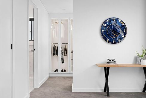 Tempered Glass Marble Wall Clock - Blue Gold Veins, Navy Swirls Modern Decor Silent Mechanism Unique Home Gift Luxury Handcrafted Timepiece in Saudi Arabia