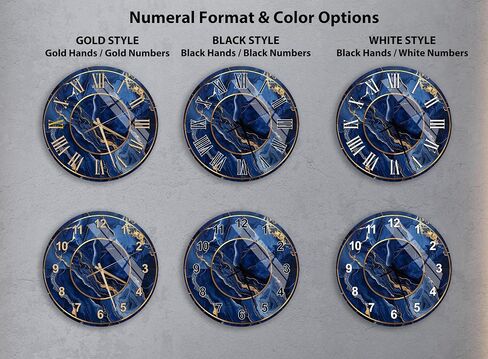 Tempered Glass Marble Wall Clock - Blue Gold Veins, Navy Swirls Modern Decor Silent Mechanism Unique Home Gift Luxury Handcrafted Timepiece in Saudi Arabia