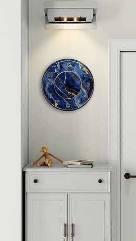 Tempered Glass Marble Wall Clock - Blue Gold Veins, Navy Swirls Modern Decor Silent Mechanism Unique Home Gift Luxury Handcrafted Timepiece in Saudi Arabia
