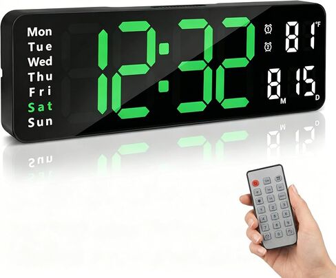 12.6 Inch Large Digital Wall Clock, Wall Mount Clock Large Display with Remote Control, Date and Temperature, Big Electric Plug-in Led Clocks for Living Room, Black Case, Blue Led Display in Saudi Arabia