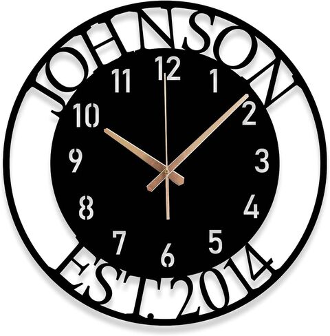 Custom Large Metal Wall Clock, Personalized Last Name and Established Year, Silent Non-Ticking Steel Clock, Family Decor for Living Room, Wedding, Anniversary or Housewarming Gift in Saudi Arabia