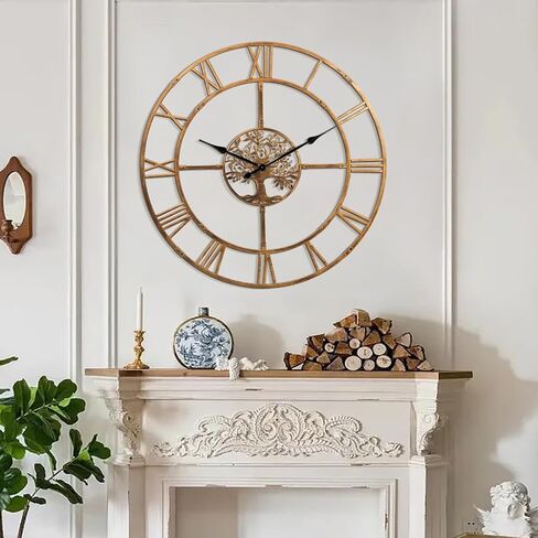 48 Inch Large Wall Clock for Living Room(Quick Assembly) – Bronze Metal Clock with Nature-Inspired Tree Design, Silent Non-Ticking, Battery Operated Roman Numeral Wall Clock for Home Decor in Saudi Arabia