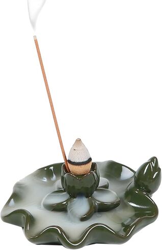Ceramic Lotus Waterfall Backflow Incense Burner, Aromatherapy Meditation Incense Holder for Home Decor, Fits Sticks Cones Coils, Perfect Zen Gift for Yoga & Relaxation in Saudi Arabia