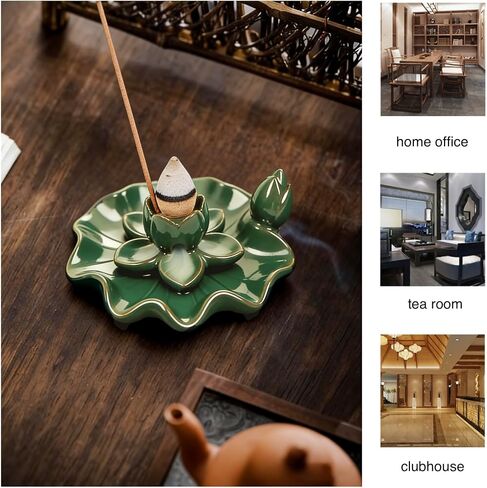 Ceramic Lotus Waterfall Backflow Incense Burner, Aromatherapy Meditation Incense Holder for Home Decor, Fits Sticks Cones Coils, Perfect Zen Gift for Yoga & Relaxation in Saudi Arabia