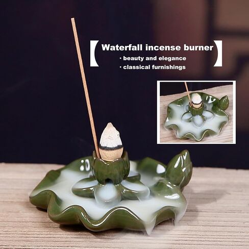 Ceramic Lotus Waterfall Backflow Incense Burner, Aromatherapy Meditation Incense Holder for Home Decor, Fits Sticks Cones Coils, Perfect Zen Gift for Yoga & Relaxation in Saudi Arabia
