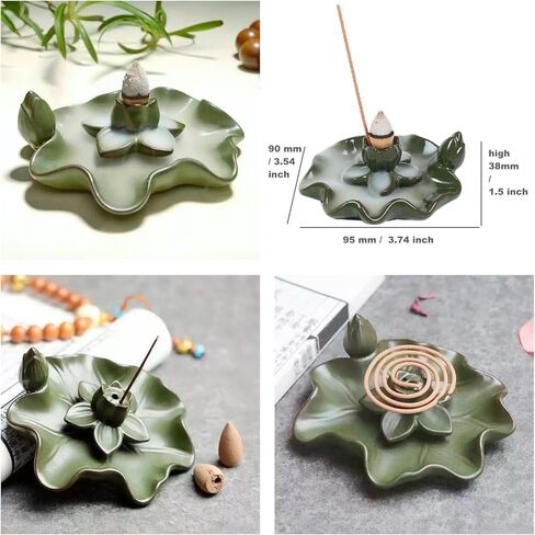 Ceramic Lotus Waterfall Backflow Incense Burner, Aromatherapy Meditation Incense Holder for Home Decor, Fits Sticks Cones Coils, Perfect Zen Gift for Yoga & Relaxation in Saudi Arabia