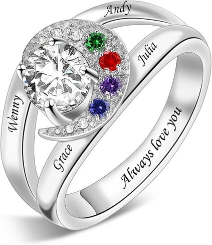 Personalized Mother Rings with 1-8 Simulated Birthstones Custom Name Ring for Women Engraved Family Ring Moon Ring For Mothers Day Mom Daughter Grandma Sisters in Saudi Arabia