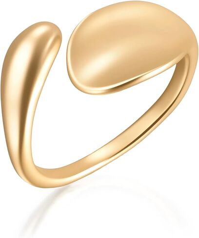 14K Gold Plated Matte Spoon Adjustable Ring for Women Unique Minimalist Open Ring Jewelry for Gift in Kuwait