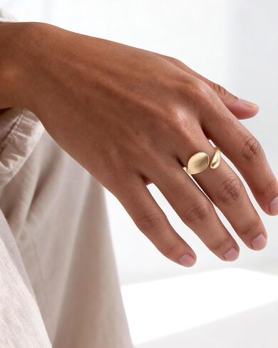 14K Gold Plated Matte Spoon Adjustable Ring for Women Unique Minimalist Open Ring Jewelry for Gift in Kuwait