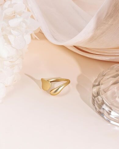14K Gold Plated Matte Spoon Adjustable Ring for Women Unique Minimalist Open Ring Jewelry for Gift in Kuwait