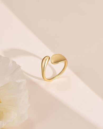 14K Gold Plated Matte Spoon Adjustable Ring for Women Unique Minimalist Open Ring Jewelry for Gift in Kuwait
