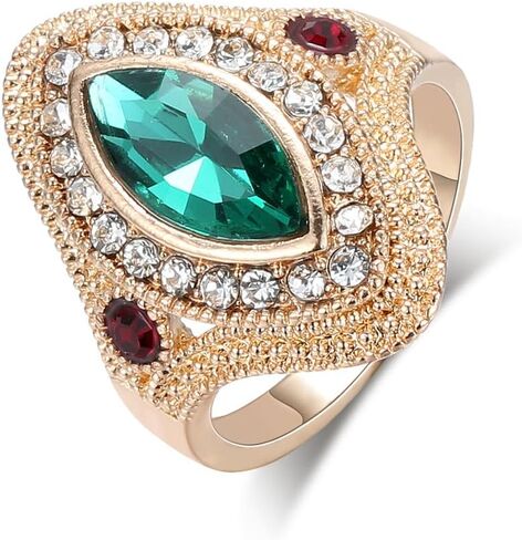 HAIXIAN Gold Eye Shap Cubic Zirconias Ring for Women,14K Yellow Gold Plated Cocktail Party Crystal Turkish Ring,Multi Stone Turkey Ring Jewelry for Her in Saudi Arabia