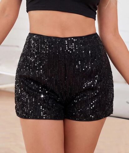 1 Pack Women Sparkly Sequin Shorts High Waisted Straight Legs Shorts in Kuwait