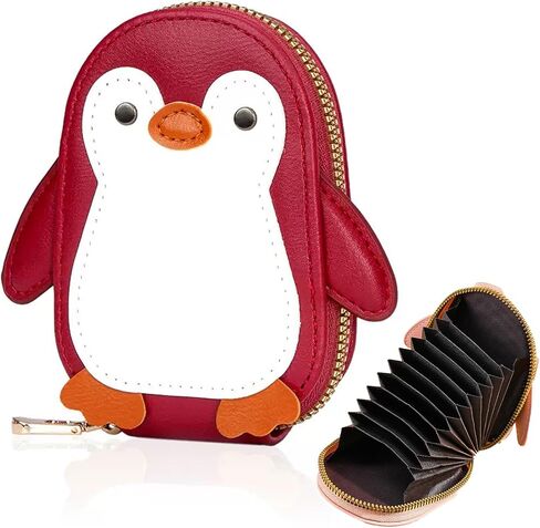 Novel and Interesting Cute Cartoon Penguin-shaped Coin Purse PU Leather Accordion Card Holder Large Capacity Zippered Money and Card Organizer Portable Mini Pocket Coin Purse Key Pouch (black) in Kuwait