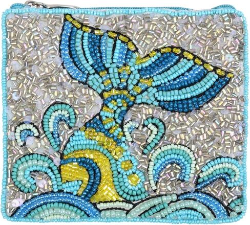 Salty Mermaid Tail Beaded Zip Pouch: Blue Multi Card & Coin Purse with Essential Storage for Women in Kuwait
