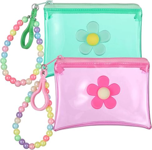 2 PCS Coin Purse Credit Card Holder, Small Cute Wallet Zipper Coin Pocket Wallet Bead Chain Keychain Pouch for Women Girls in Saudi Arabia