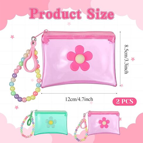 2 PCS Coin Purse Credit Card Holder, Small Cute Wallet Zipper Coin Pocket Wallet Bead Chain Keychain Pouch for Women Girls in Saudi Arabia