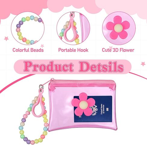 2 PCS Coin Purse Credit Card Holder, Small Cute Wallet Zipper Coin Pocket Wallet Bead Chain Keychain Pouch for Women Girls in Saudi Arabia