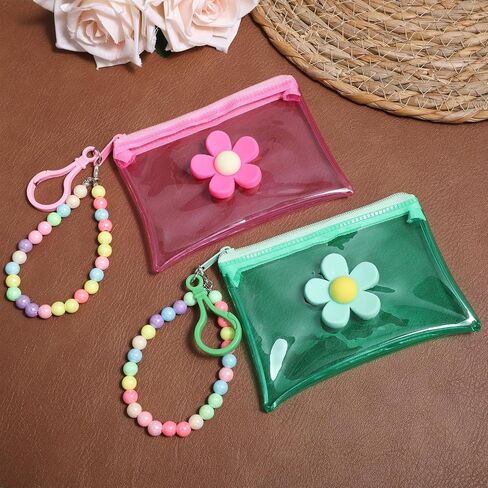 2 PCS Coin Purse Credit Card Holder, Small Cute Wallet Zipper Coin Pocket Wallet Bead Chain Keychain Pouch for Women Girls in Saudi Arabia