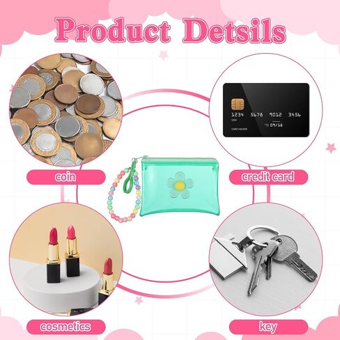 2 PCS Coin Purse Credit Card Holder, Small Cute Wallet Zipper Coin Pocket Wallet Bead Chain Keychain Pouch for Women Girls in Saudi Arabia
