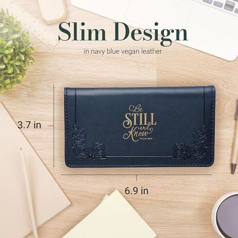 Christian Art Gifts Checkbook Cover for Women and Men with Inspirational Scripture - Be Still and Know - Navy Faux Leather Checkbook Cover for Duplicate Checks, ID, Cards & Pen Loop - Psalm 46:10 in Kuwait