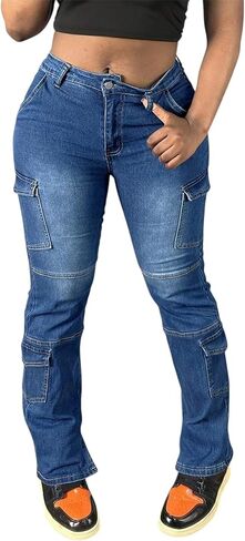 Stretchy Jeans for Women Trendy Skinny Mid Waisted Cargo Pants Streetwear Tummy Control Denim Pants Ultra Lux Comfort in Saudi Arabia